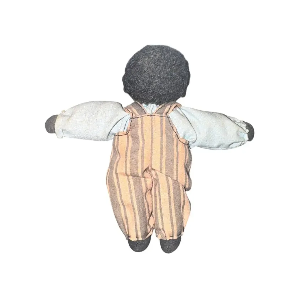 Vtg Primitive Folk Art Cloth Doll Hand Made Americana Man Overalls Small